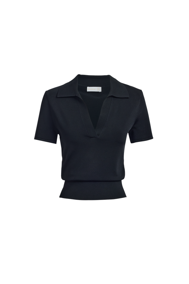 Mayfair Polo Top Kookai Fitted V-neck Short sleeves Womens-Blouse 