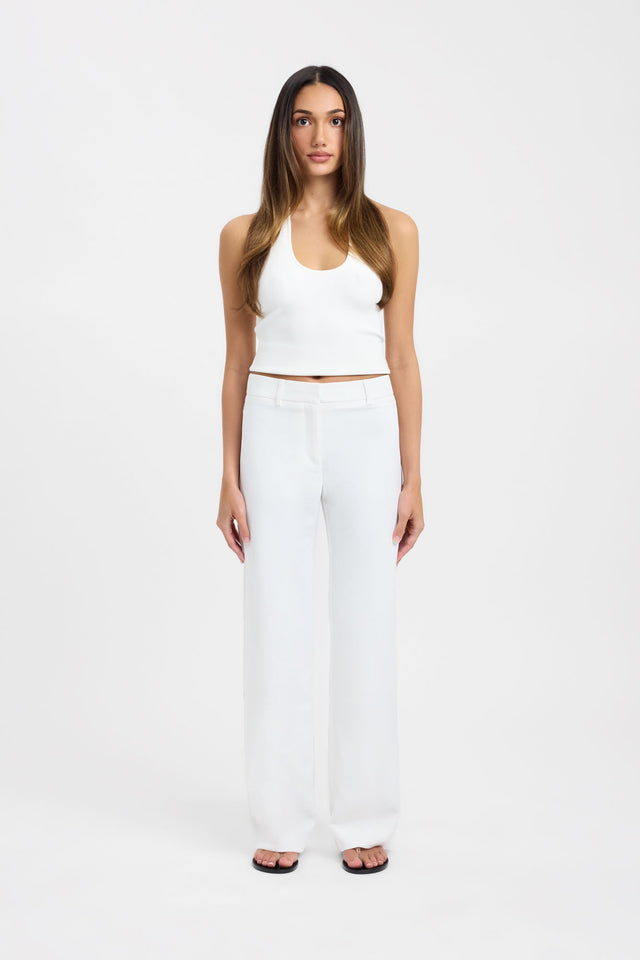 Showcasing Ariel Low Rise Pant - Petite womens-regular-pants with wide-leg design in white front