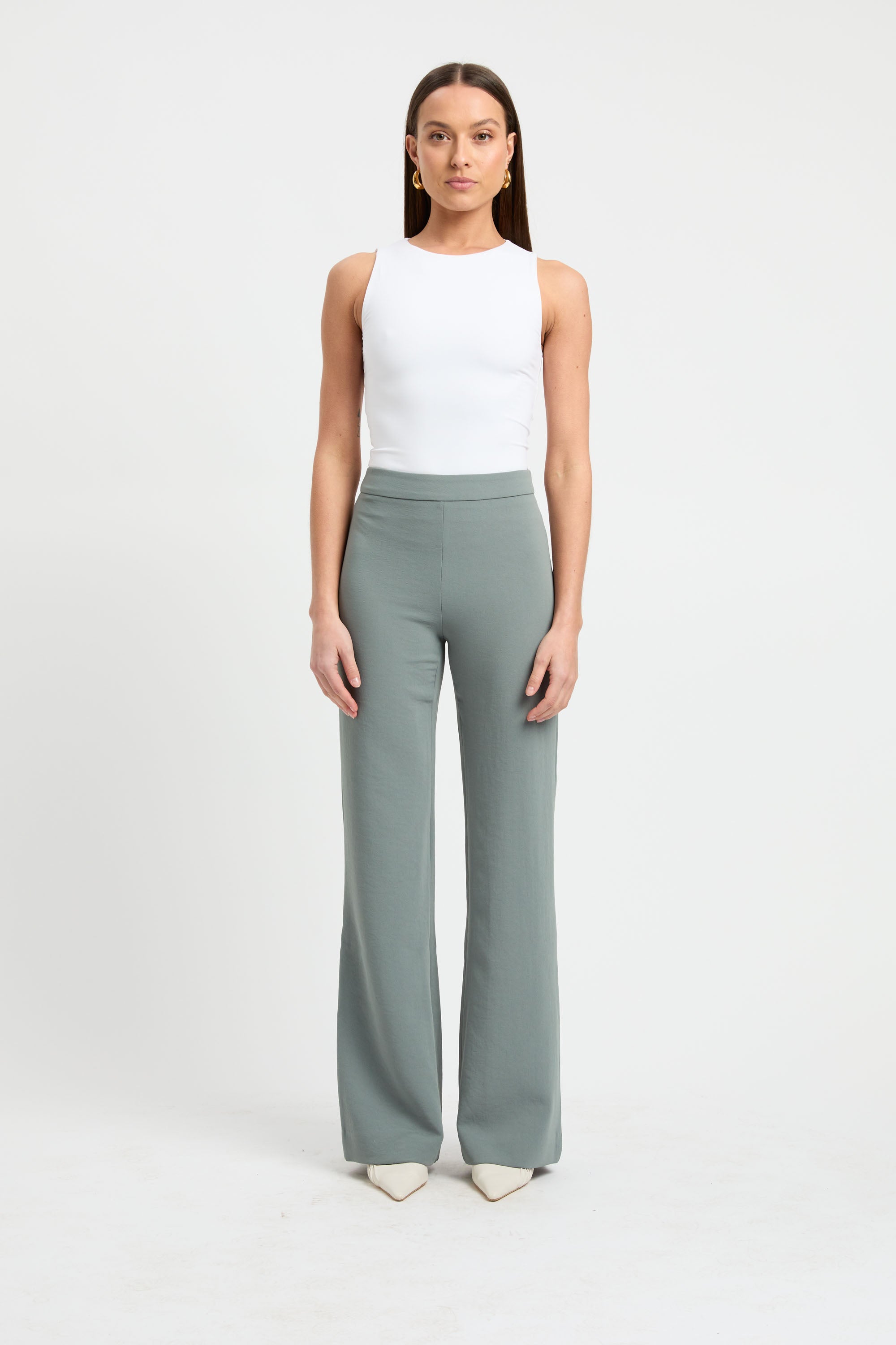 Green Faux Suede Flare Trousers - Beatrice von Tresckow Designs