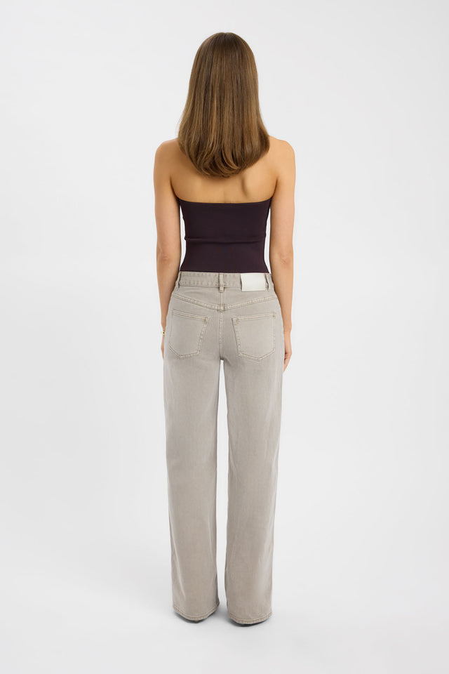 Designed with high-rise styling, the Mateo Wide Leg Jean in womens regular pants featuring beige back