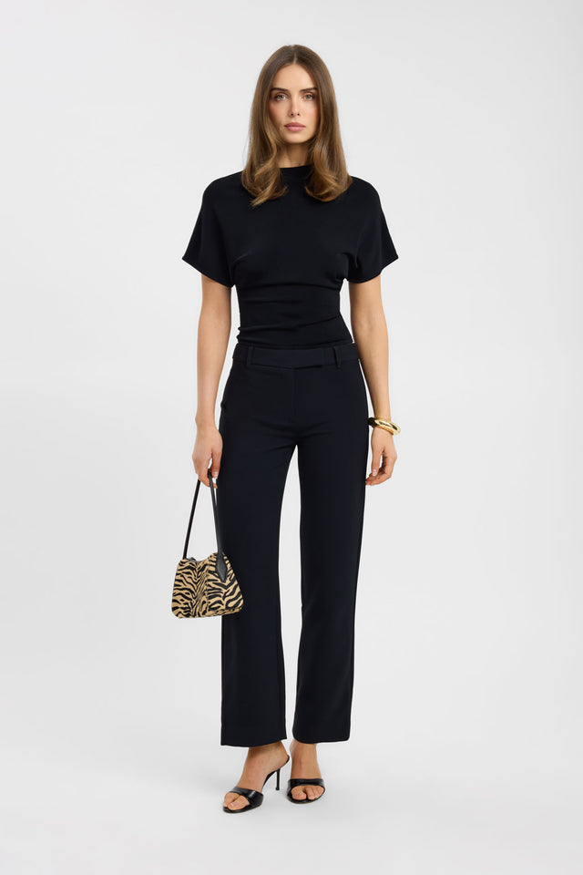 Showcasing the Alto Staple Pant in womens regular pants with wide-leg high-rise design in black on-body