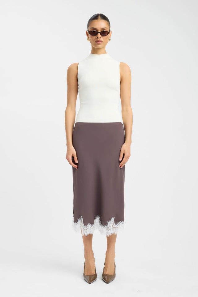 front Maria Lace Midi Skirt Kookai Straight Maxi black womens-skirts 