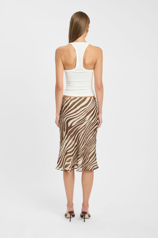 Shop the Giulia Midi Skirt in womens-skirts featuring straight hem and animal-zebra print in tan chocolate wheat back