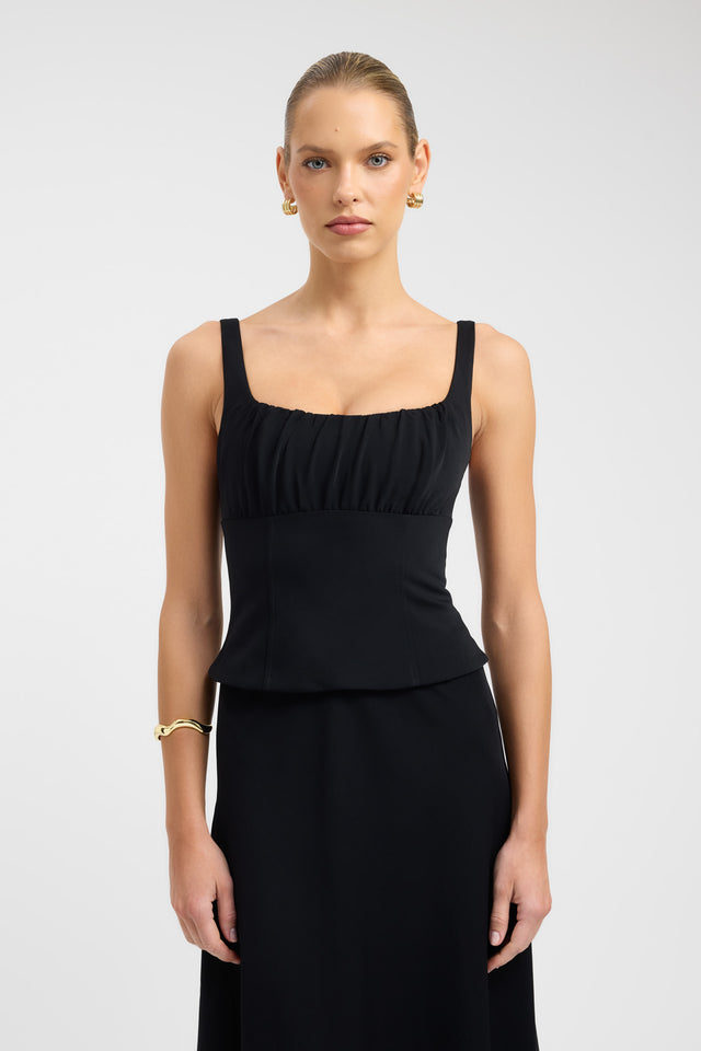 front Norway Gathered Top Kookai Fitted Squareneck Sleeveless Womens-Blouse 