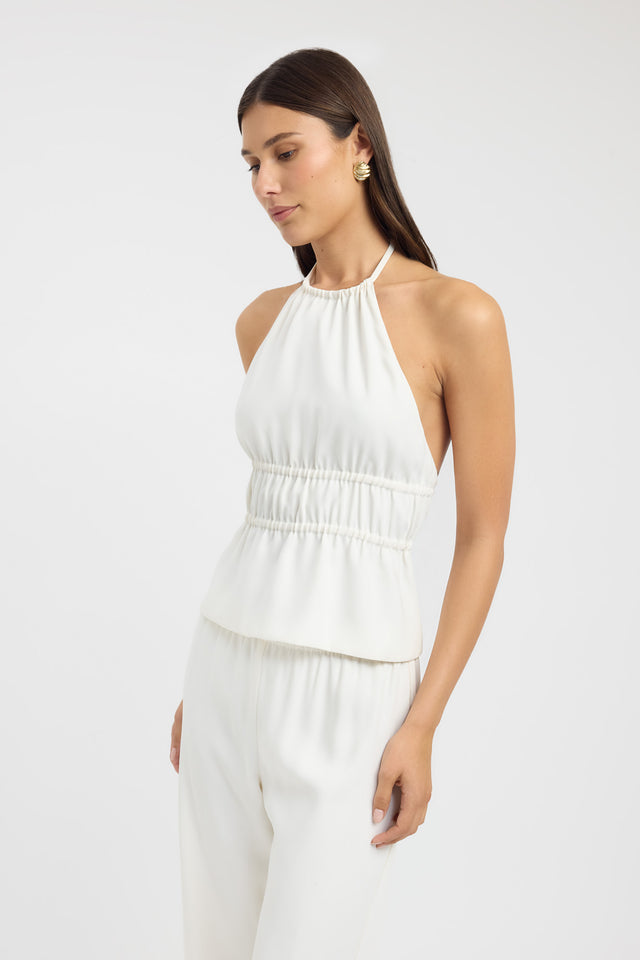 side Maria Gathered Halter Top Kookai Fitted Roundneck Sleeveless Womens-Blouse 