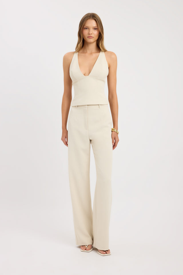 side Ariel Cross Back Top Kookai Fitted Plungeneck Sleeveless Womens-Blouse 