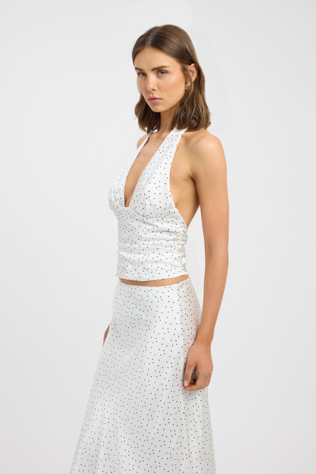 side Natalia Halter Top Kookai Fitted Plungeneck Sleeveless Womens-Blouse 