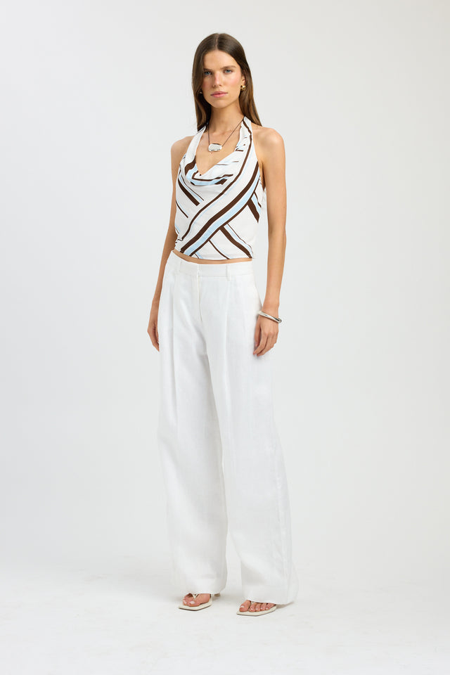 front Nisha Halter Top Kookai Fitted Cowlneck Sleeveless Womens-Blouse 