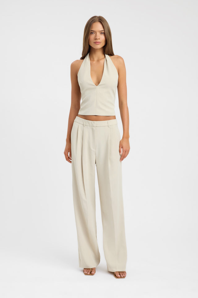 side Opal Deep Vee Halter Top Kookai Fitted Highneck Sleeveless Womens-Blouse 