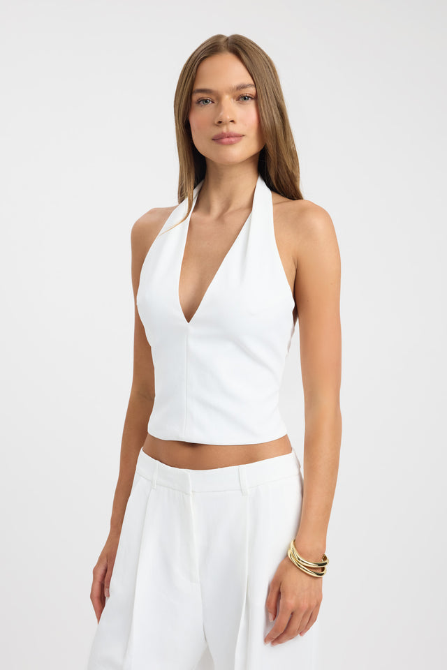front Opal Deep Vee Halter Top Kookai Fitted V-neck Sleeveless Womens-Blouse 