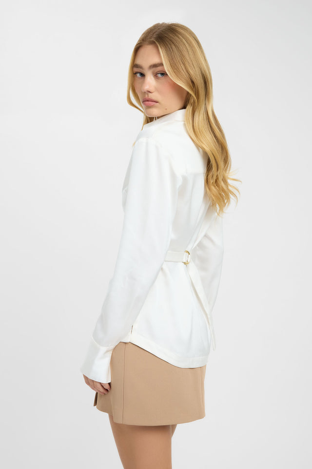 side Palermo Cinch Shirt Kookai Relaxed V-neck Long sleeve Womens-Blouse 