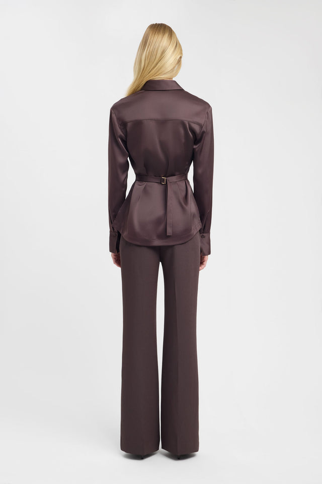 Elegant Palermo Cinch Shirt womens-blouse in rosy brown with fitted design and straight neckline side