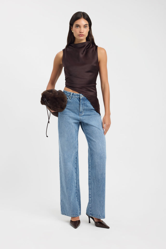 front Palermo High Neck Top Kookai Fitted Cowlneck Sleeveless Womens-Blouse 