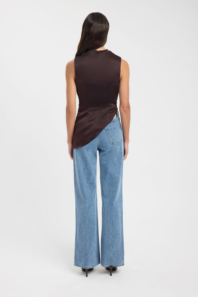 back Palermo High Neck Top Kookai Fitted Cowlneck Sleeveless Womens-Blouse 