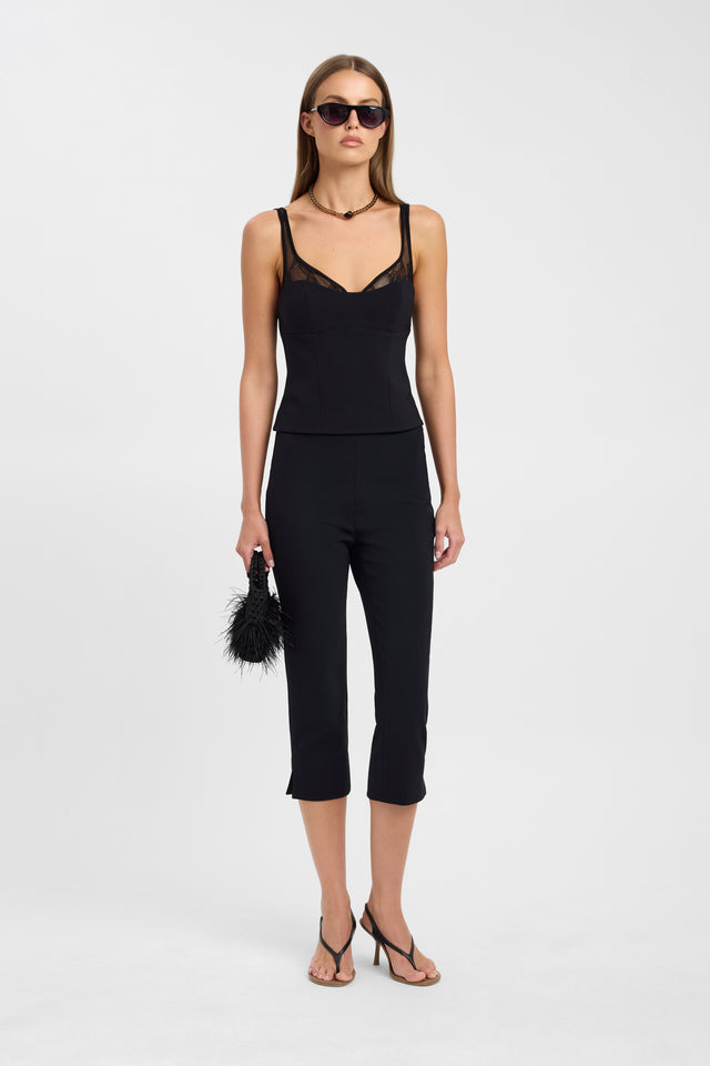 Featuring the Astra Lace Top womens-blouse in black with fitted sweetheart neckline and sleeveless style front