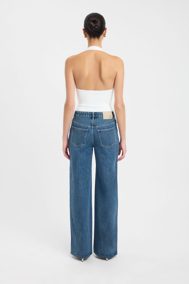 Designed with the Mateo Wide Leg Jean in womens regular pants featuring high-rise and steel blue colour back