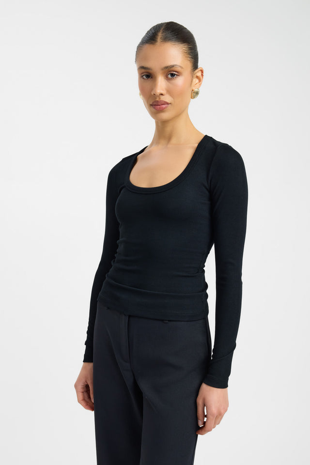 side Ollie Long Sleeve Top Kookai Fitted Scoopneck Long sleeve Womens-Blouse 