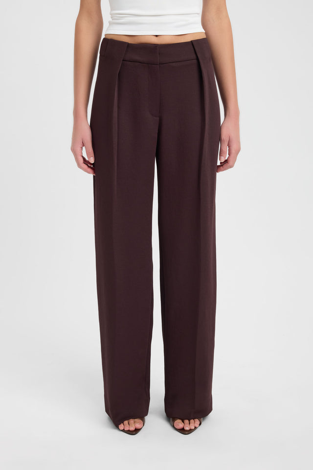 Featuring Oyster Belt Loop Pant in womens regular pants with wide-leg high-rise maroon detail