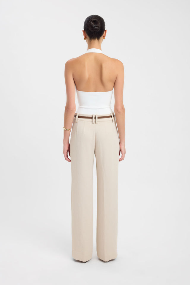 Designed with Oyster Belt Loop Pant womens regular pants wide-leg high-rise in beige back