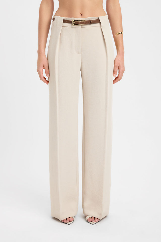 Featuring Oyster Belt Loop Pant womens regular pants in wide-leg high-rise beige detail