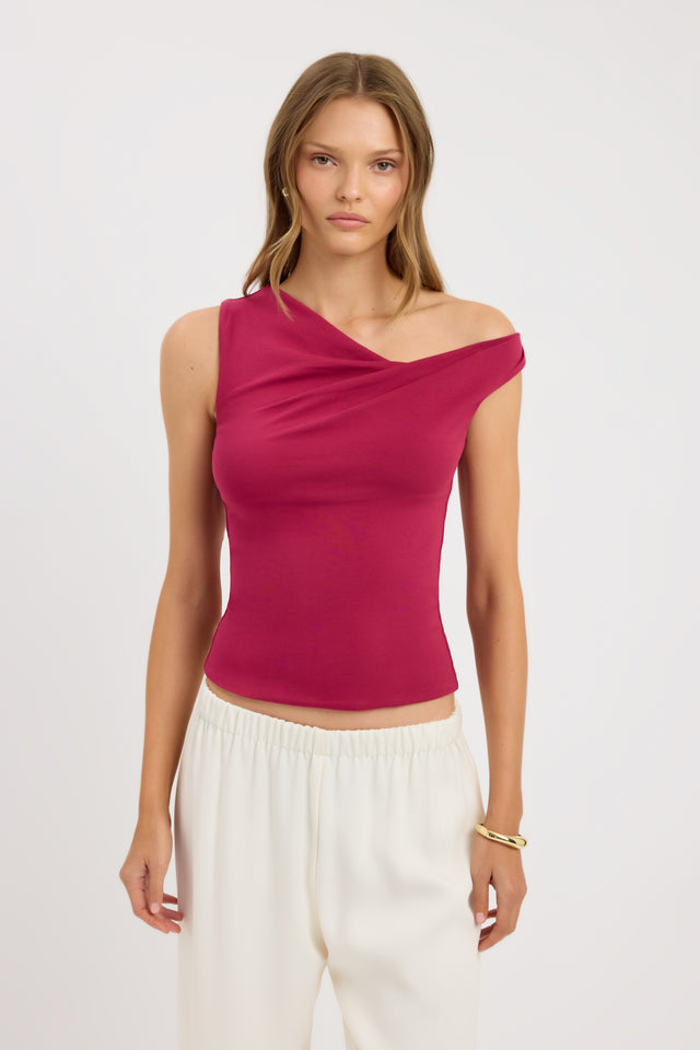 front Greta Top Kookai Fitted Asymmetry Sleeveless Womens-Blouse 