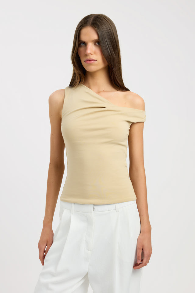 front Greta Top Kookai Fitted Asymmetry Sleeveless Womens-Blouse 