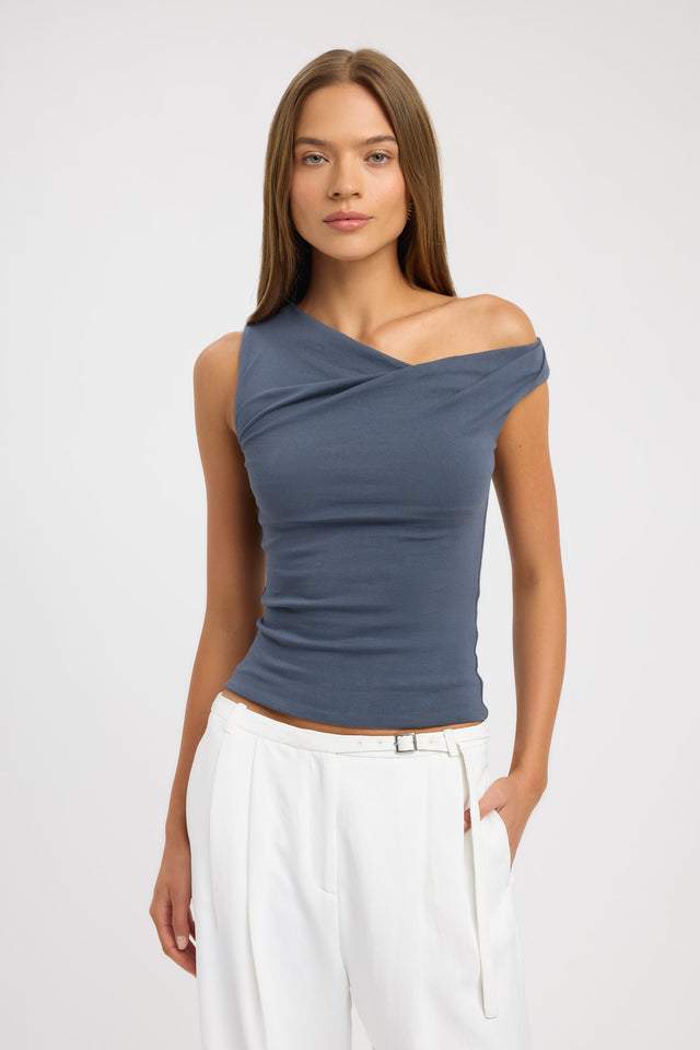 front Greta Top Kookai Fitted Asymmetry Sleeveless Womens-Blouse 