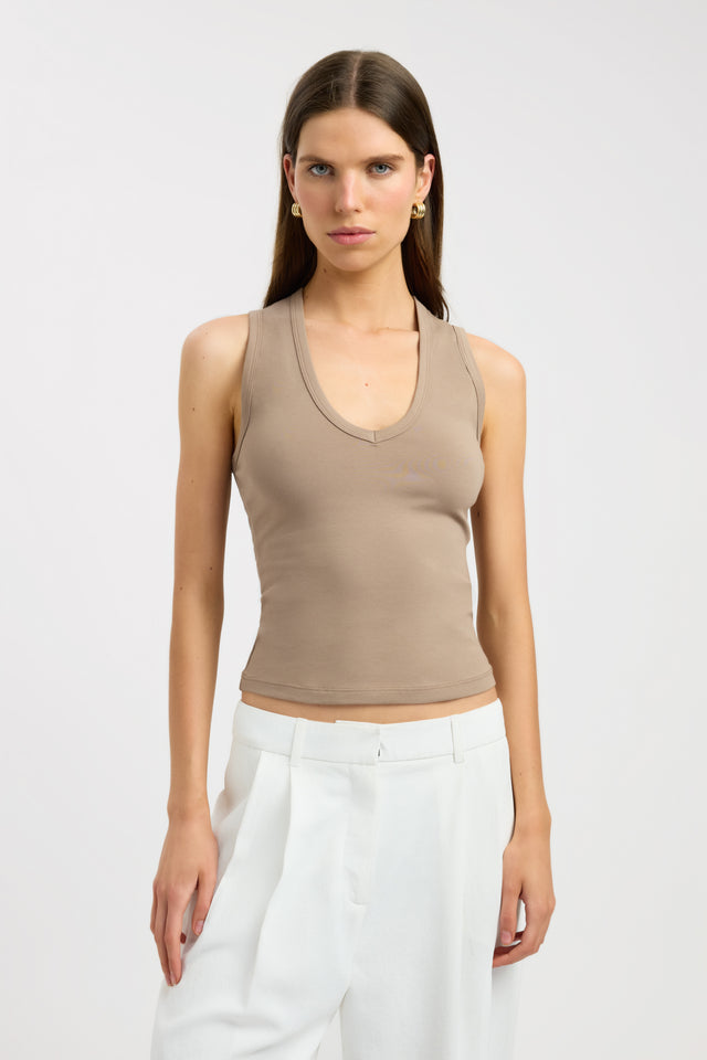 front Soho Tank Kookai Fitted V-neck womens-singlets 