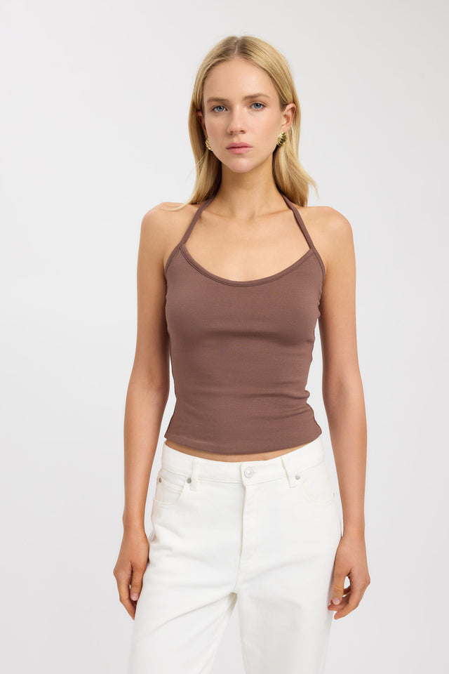 front Kristy Scoop Tank Kookai Fitted Thick strap Scoop womens-singlets 