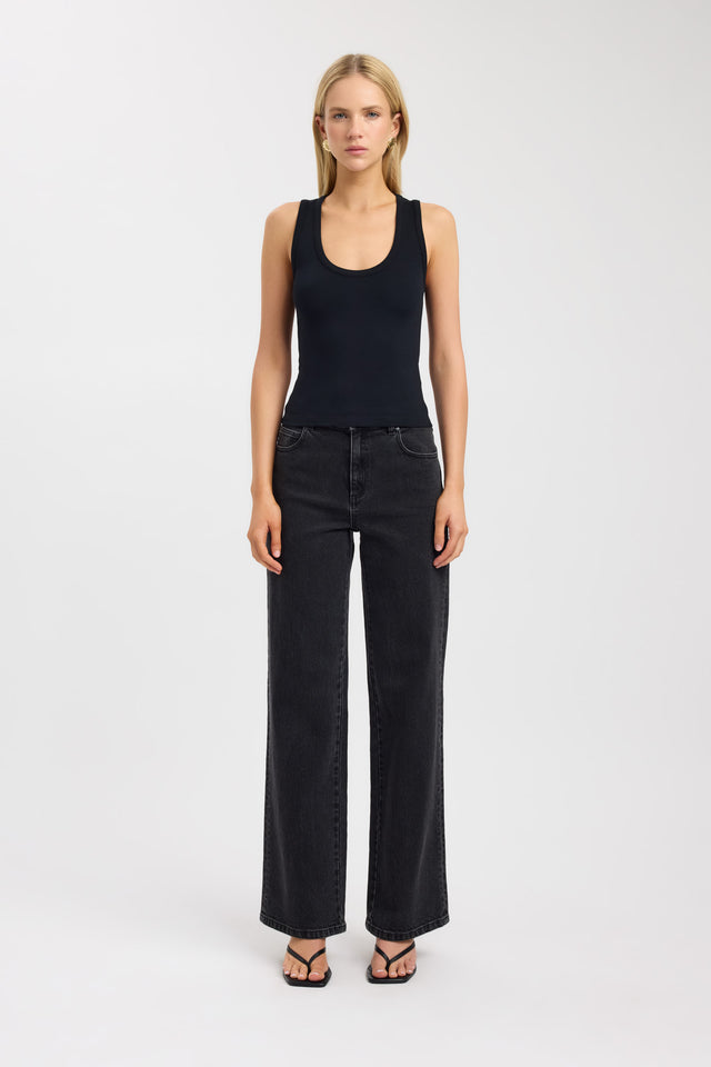 side Jalen Tank Kookai Fitted Scoopneck Sleeveless Womens-Blouse 