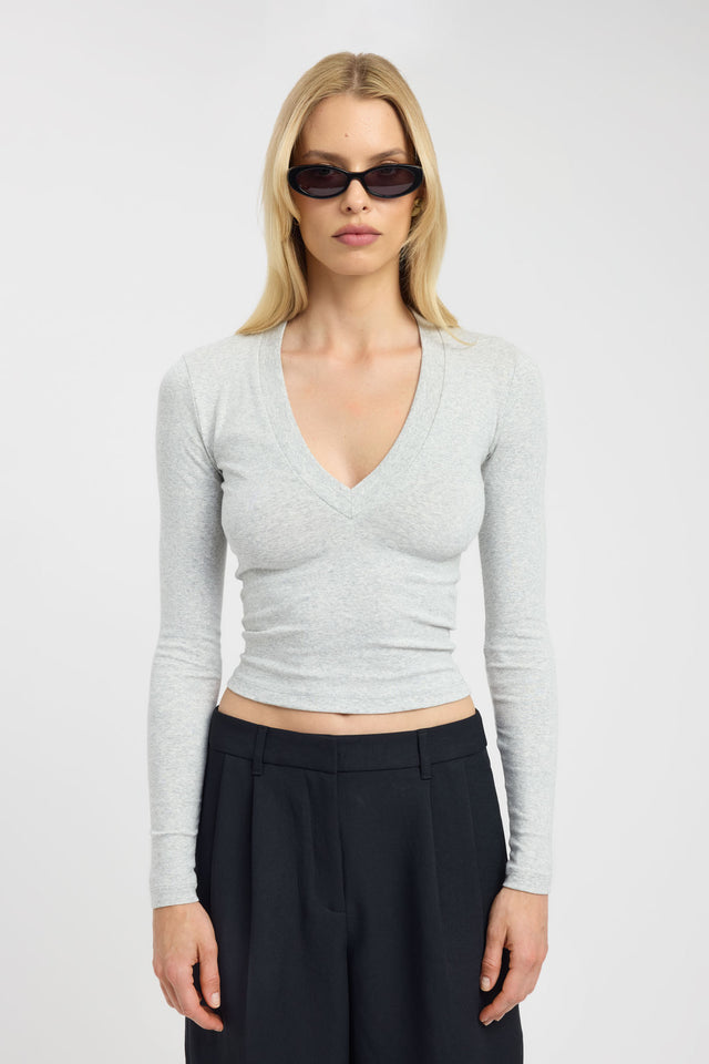 front Jasie Long Sleeve Top Kookai Fitted V-neck Long sleeve Womens-Blouse 