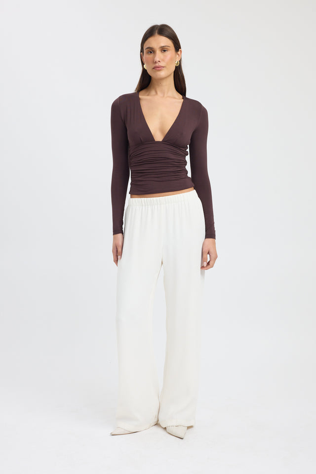 side Solis Long Sleeve Top Kookai Fitted Plungeneck Long sleeve Womens-Blouse 
