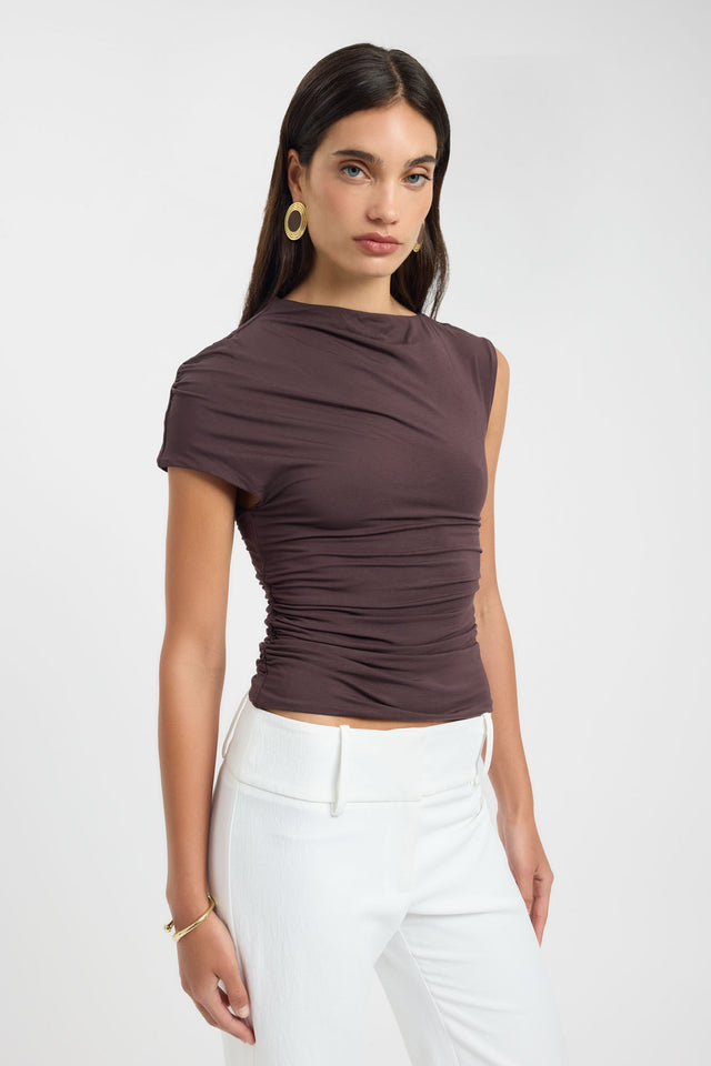 side Tully Top Kookai Fitted Highneck Short sleeves Womens-Blouse 