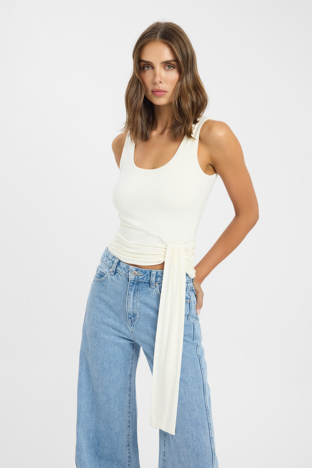 side Calissa Top Kookai Fitted Scoopneck Sleeveless Womens-Blouse 