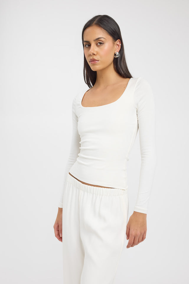 front Rosie Long Sleeve Top Kookai Fitted Scoopneck Long sleeve Womens-Blouse 