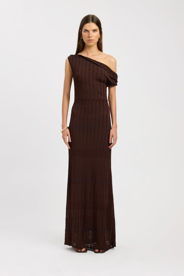 front Eadie Off Shoulder Maxi Dress Kookai Straight Maxi Fitted Asymmetry womens-dresses 