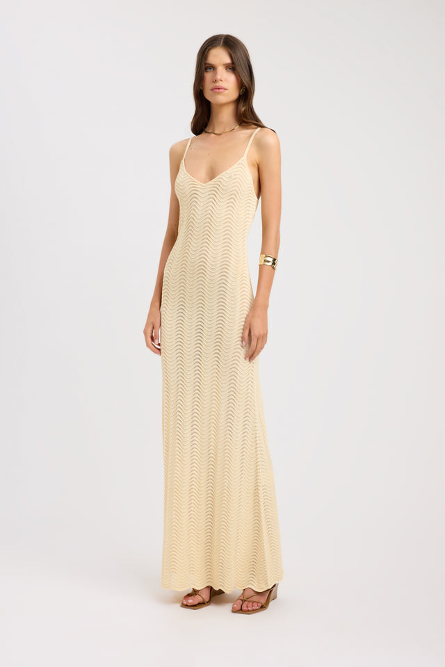 side Hamptons Maxi Dress Kookai Straight Maxi Fitted V-neck womens-dresses 