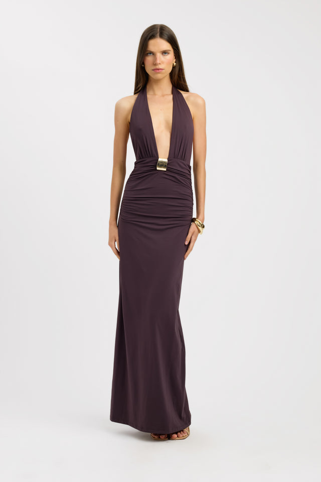 front Elari Maxi Dress Kookai Straight Maxi Fitted Plungeneck womens-dresses 