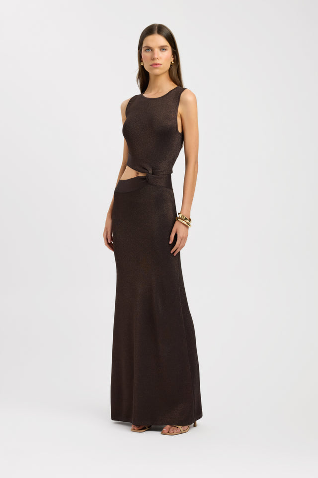side Vegas Maxi Dress Kookai Straight Maxi Fitted Roundneck womens-dresses 