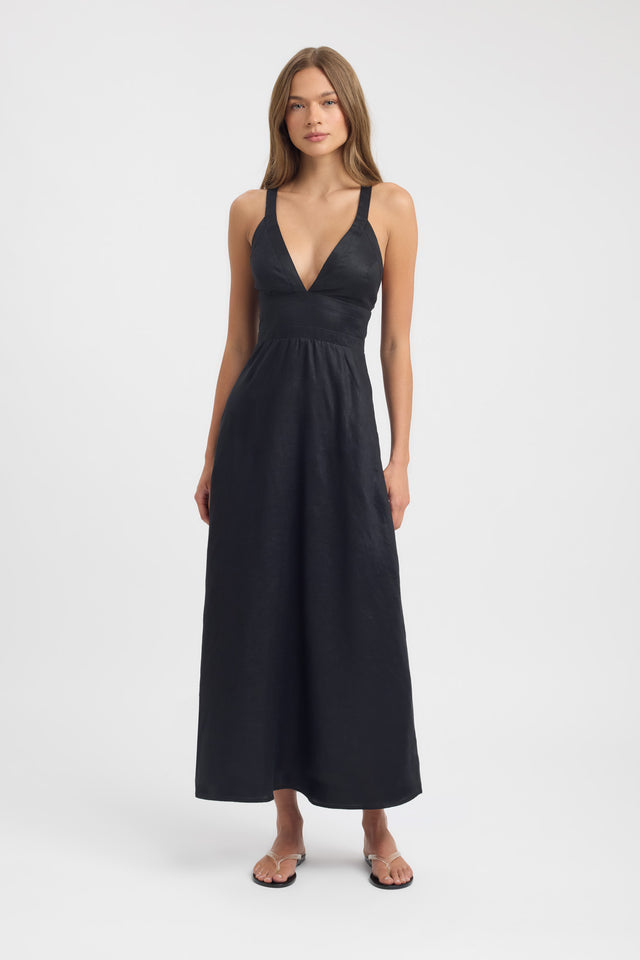 front Tahiti Vee Dress Kookai Fit-and-flare Maxi Relaxed Plungeneck womens-dresses 