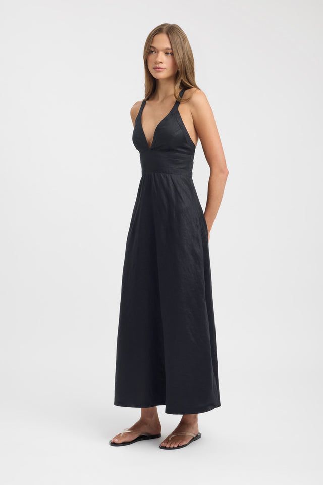 side Tahiti Vee Dress Kookai Fit-and-flare Maxi Relaxed Plungeneck womens-dresses 