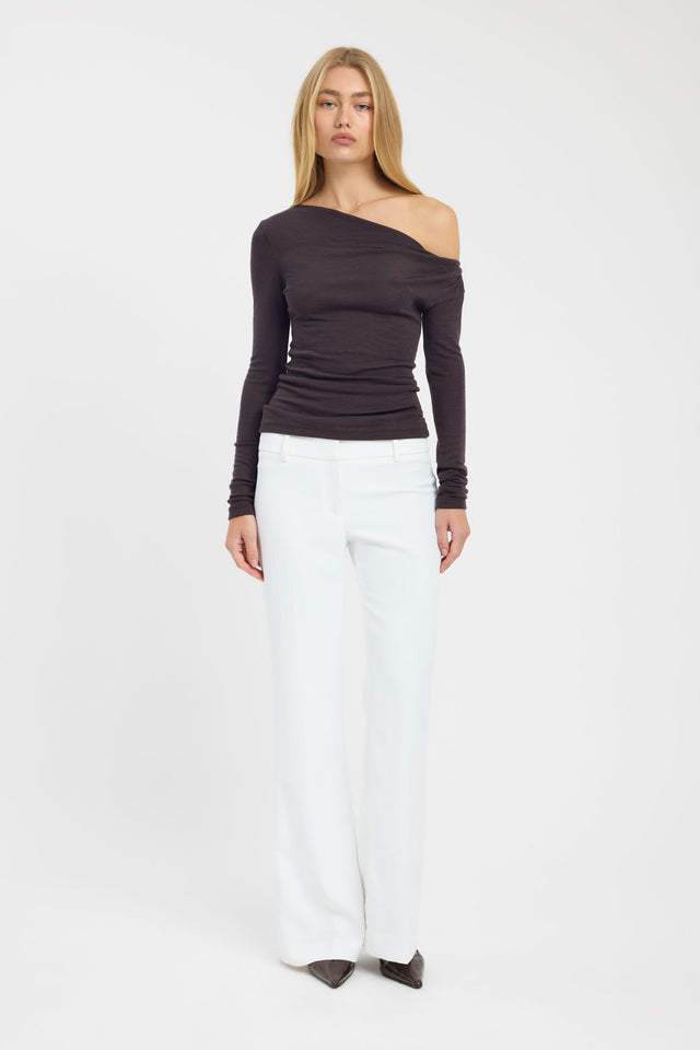 front Whistler Wool Top Kookai Fitted Asymmetry Long sleeve Womens-Blouse 