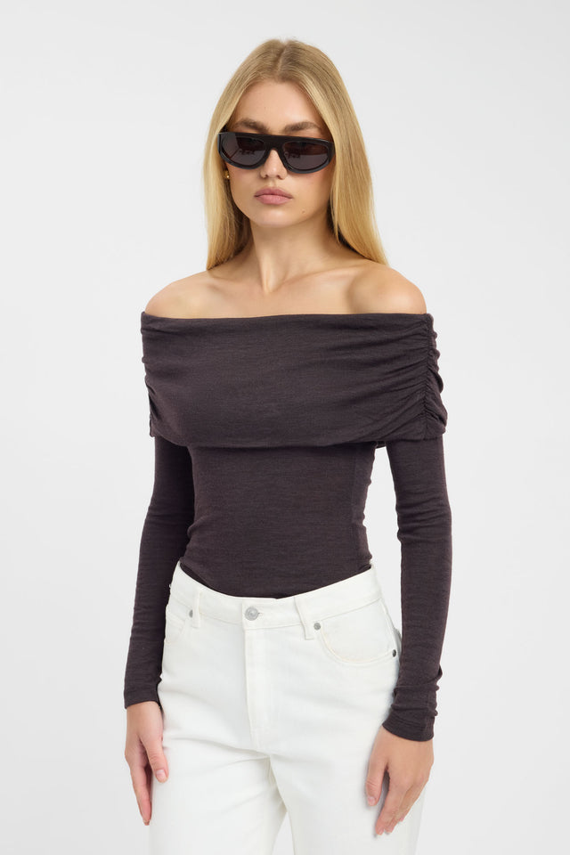 front Shiloh Fold Top Kookai Fitted Straight Long sleeve Womens-Blouse 