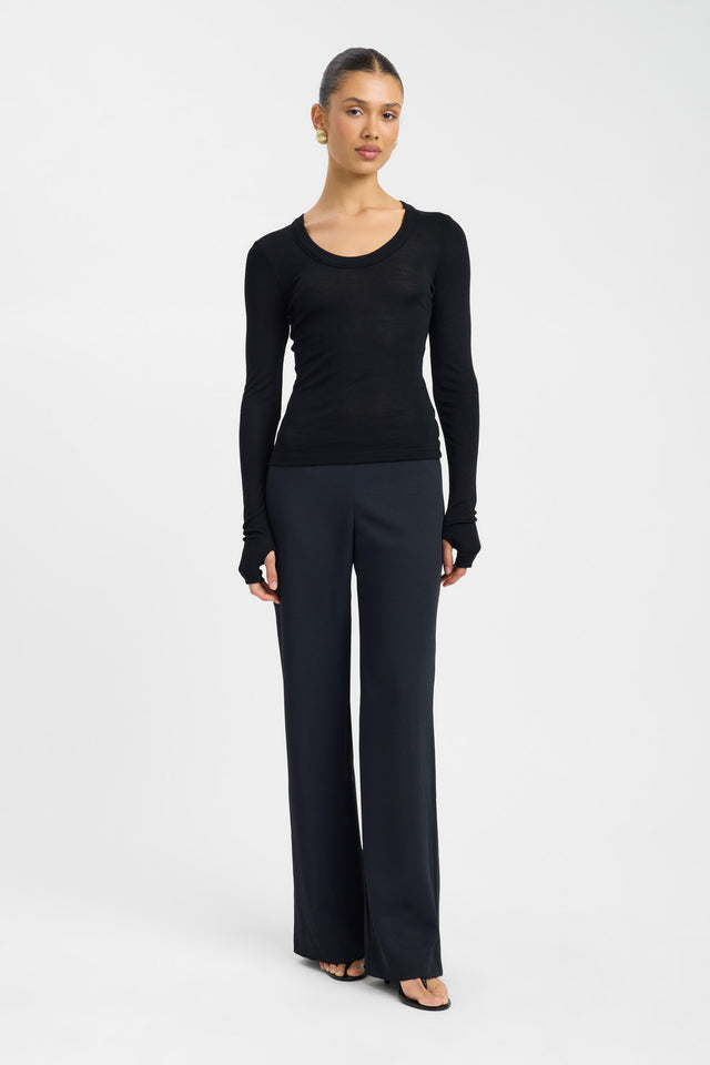 side Silas Wool Top Kookai Fitted Scoopneck Long sleeve Womens-Blouse 