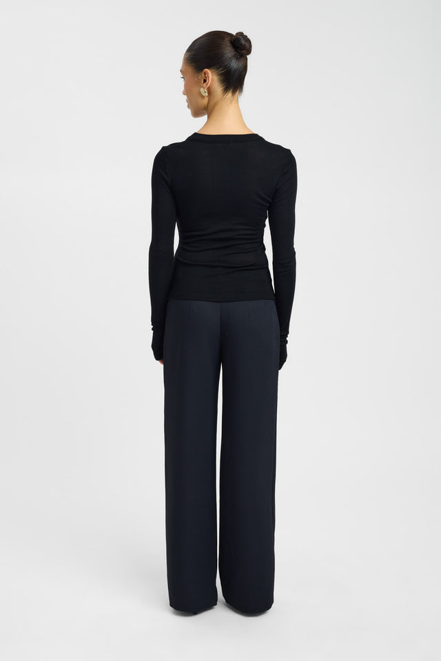 back Silas Wool Top Kookai Fitted Scoopneck Long sleeve Womens-Blouse 