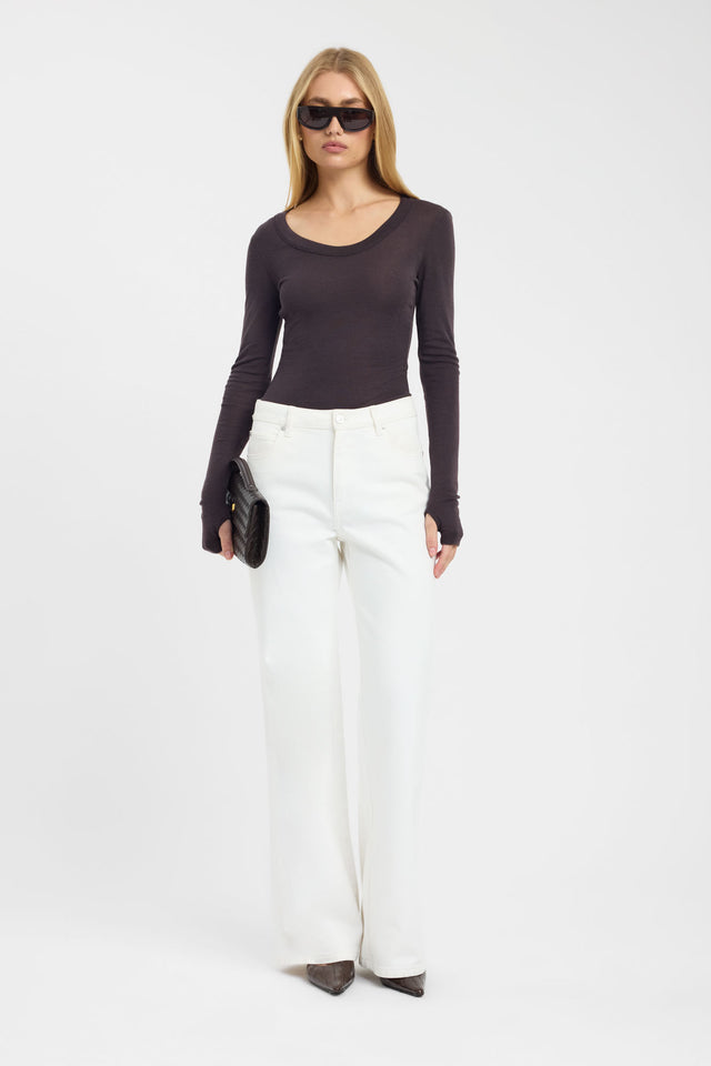 side Silas Wool Top Kookai Fitted Scoopneck Long sleeve Womens-Blouse 