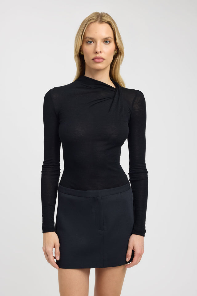 side Anna Wool Long Sleeve Kookai Fitted Asymmetry Long sleeve Womens-Blouse 