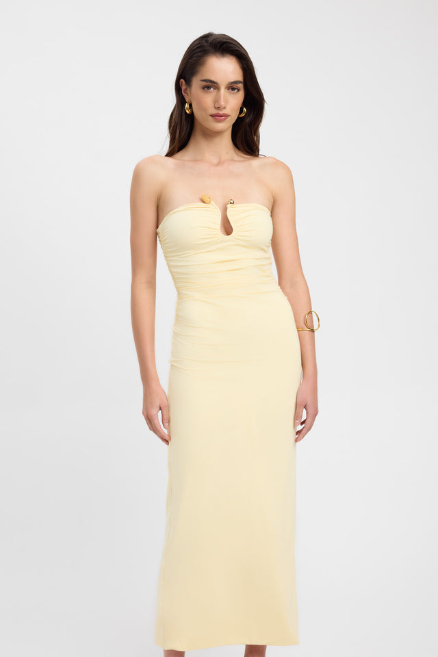 kookai orange strapless dress Alina The standing pleats that flow from the skirt infuse the design with dynamic sophistication Mila Strapless Mini Dress |