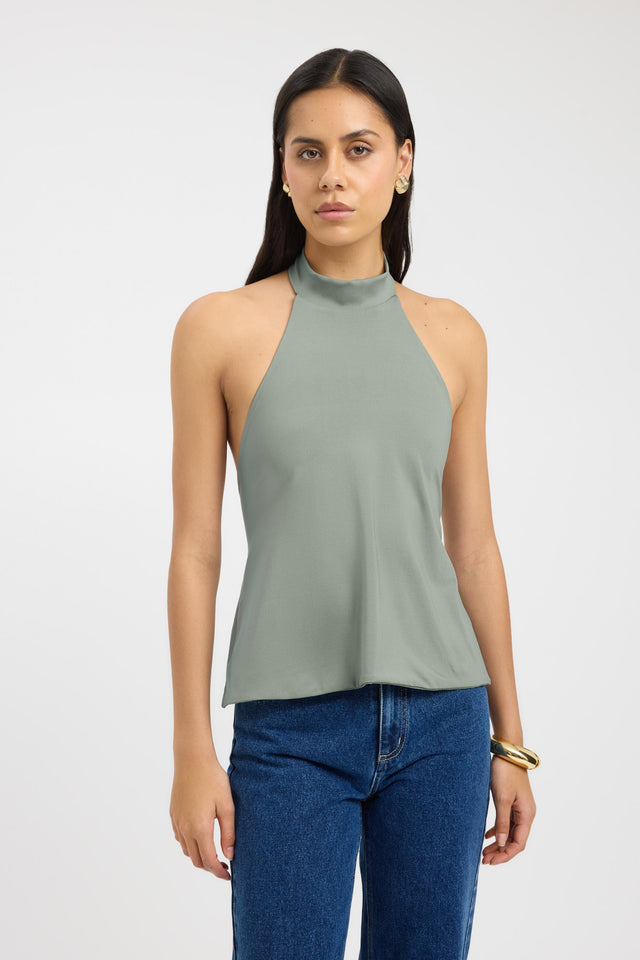 front Kaye Top Kookai Fitted Highneck Sleeveless Womens-Blouse 