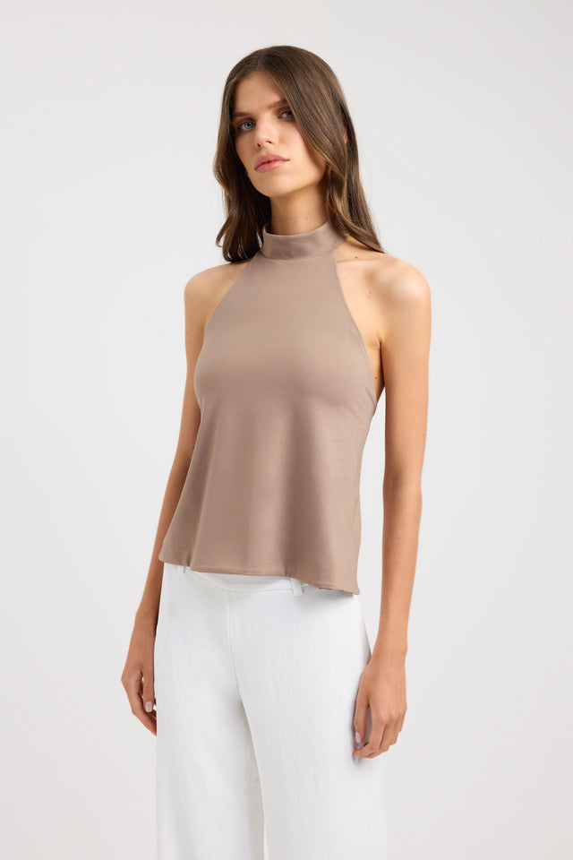 front Kaye Top Kookai Fitted Highneck Sleeveless Womens-Blouse 